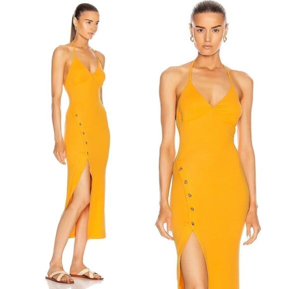 NWT Alix NYC Dress Halter Midi Yellow Side Slit Open Back Revolve medium - Picture 1 of 8
